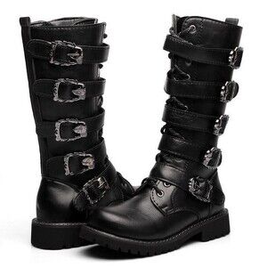 NWOB Tebapi Black Leather Motorcycle Skull Boots Waterproof Biker Size 41 US 8